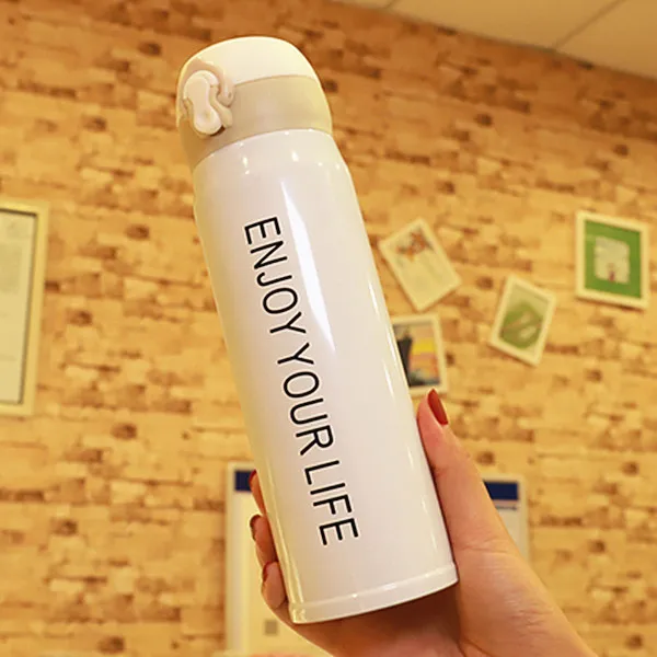 500ml White Creative Double Wall Stainless Steel Vacuum Flask Fashion Coffee Tea Thermos Mug Travel Drink Bottle Thermomug for Gifts - Цвет: 500ml White