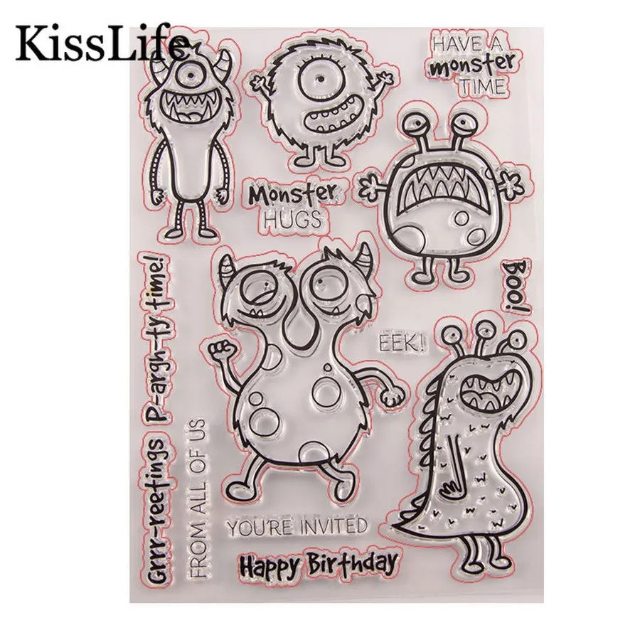 1 упаковка милых наклеек и штампов в виде монстра для скрапбукинга изготовления