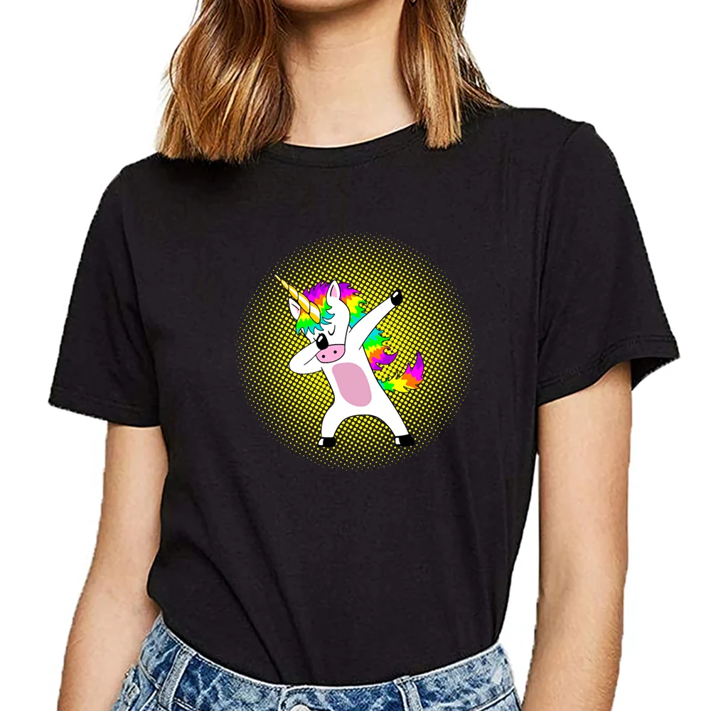 

Tops T Shirt Women dab dabbing unicorn unicorns girls gift O-Neck Vintage Cotton Female Tshirt