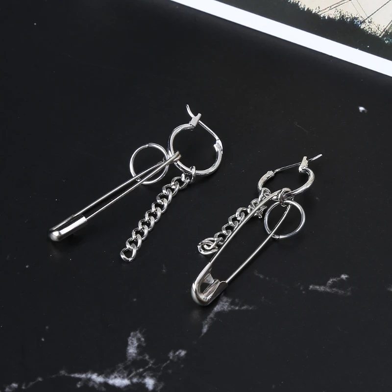 

Safety Pin Shape Geometry Long Chain Tassel Irregular Earrings Korean Jewelry