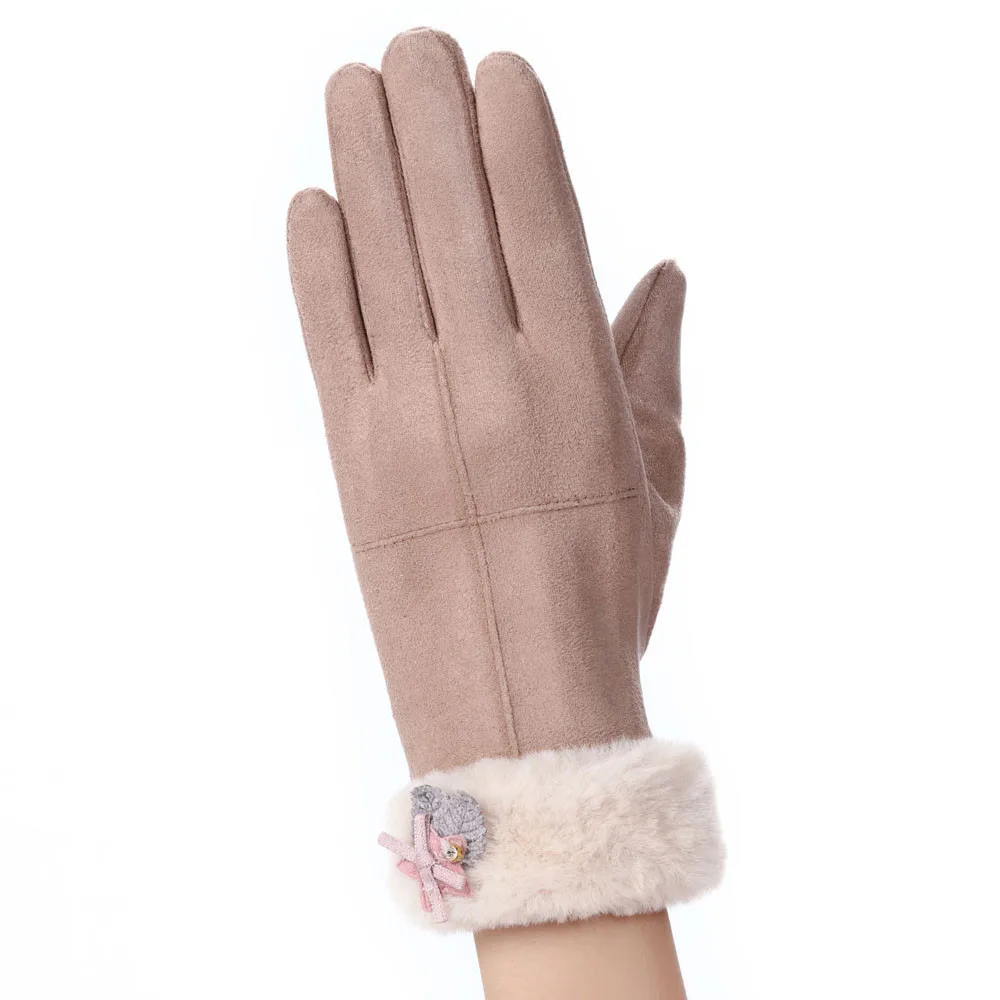 Модные женские перчатки зимние однотонные полный палец теплые варежки зимняя