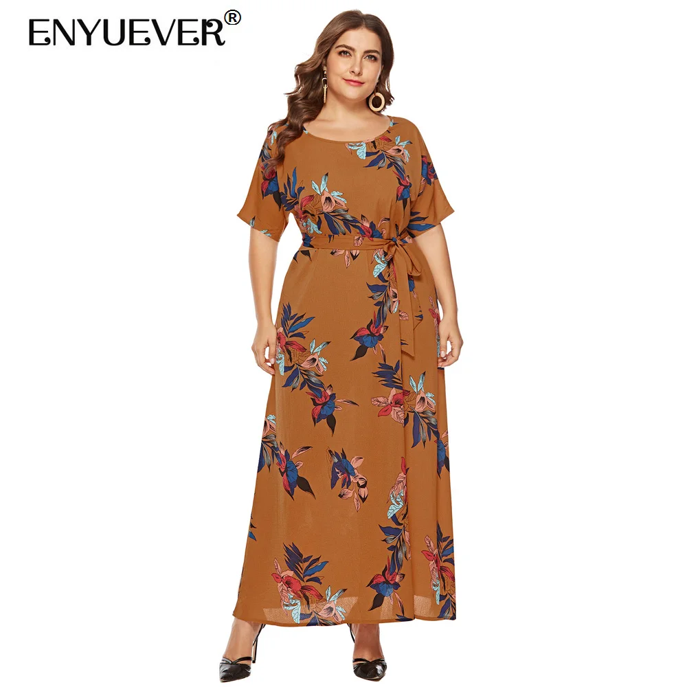 

Enyuever Long Women Dress Plus Size Summer Boho Clothing 4XL 5XL Short Sleeve Floral Beach Party Bohemian Maxi Ladies Dresses