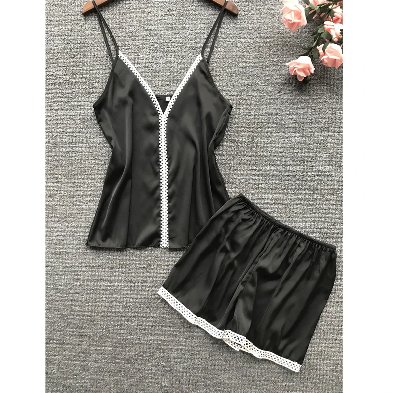 Черный комплект одежды для сна розовый из 2 предметов мини Пижама на бретельках