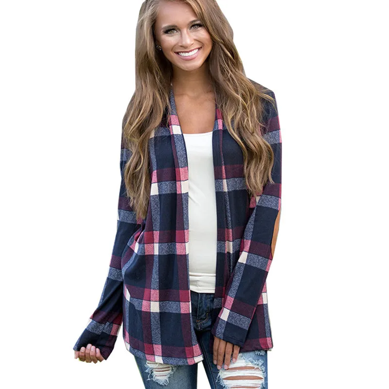 Women Sweater 2018 Autumn Winter Long Sleeve Knitted Plaid Cardigans Casual Loose Sweaters Jumper Outwear Jackets Coat Tops 2XL |