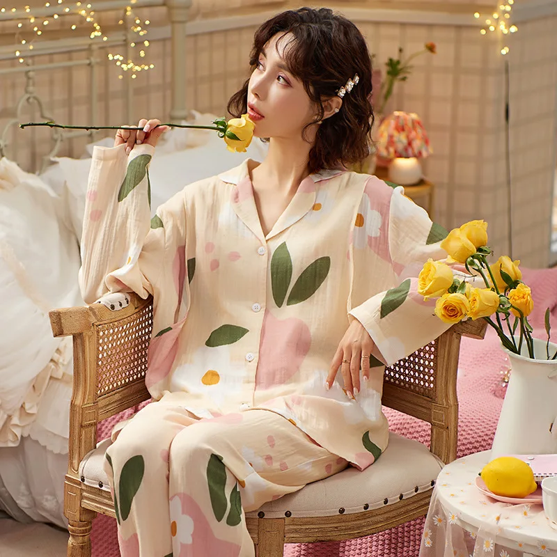 

Women Pajamas Set Simple Printed Cute Sleepwear Casual Homewear Female Pyjamas Princess Elegant Soft Long Sweet Nightdress