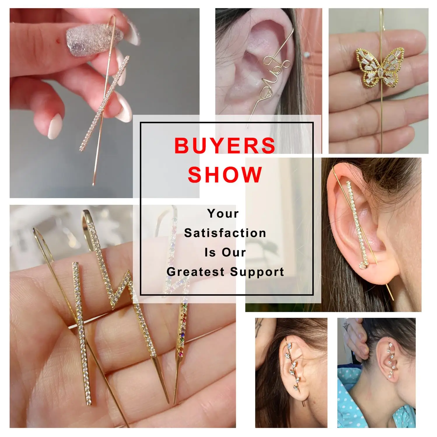 

1Pc New Hot Ear Needle Wrap Crawler Hook Earring for Women Surround Auricle Diagonal Stud Copper Inlaid Zircon Piercing Earrings