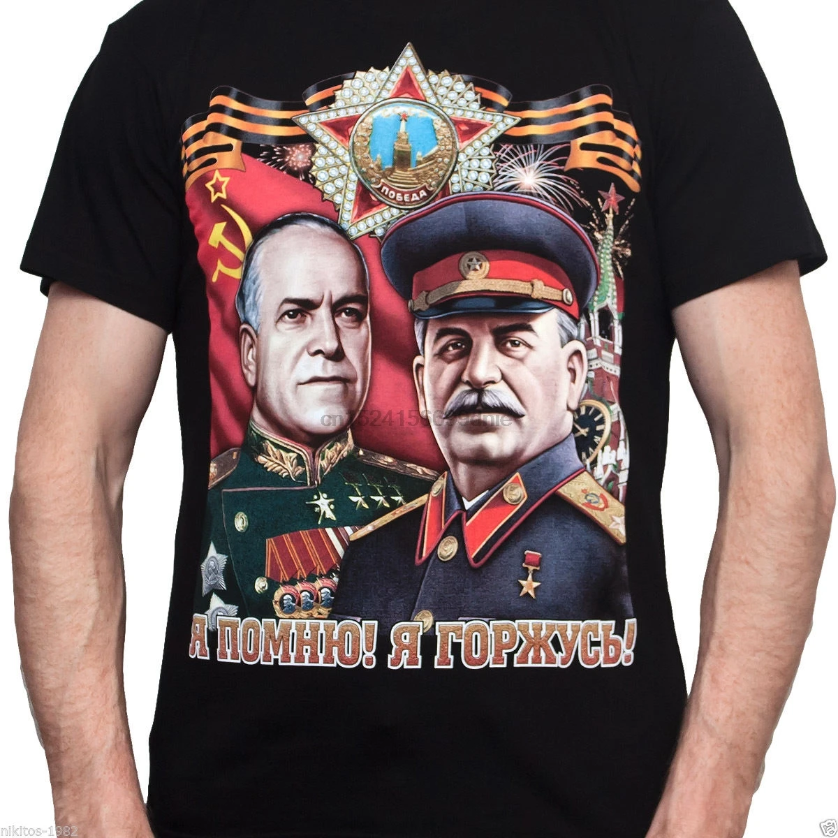 

T-Shirt Winners Zhukov And Stalin On 9 May Victory Day In Black Color Cotton
