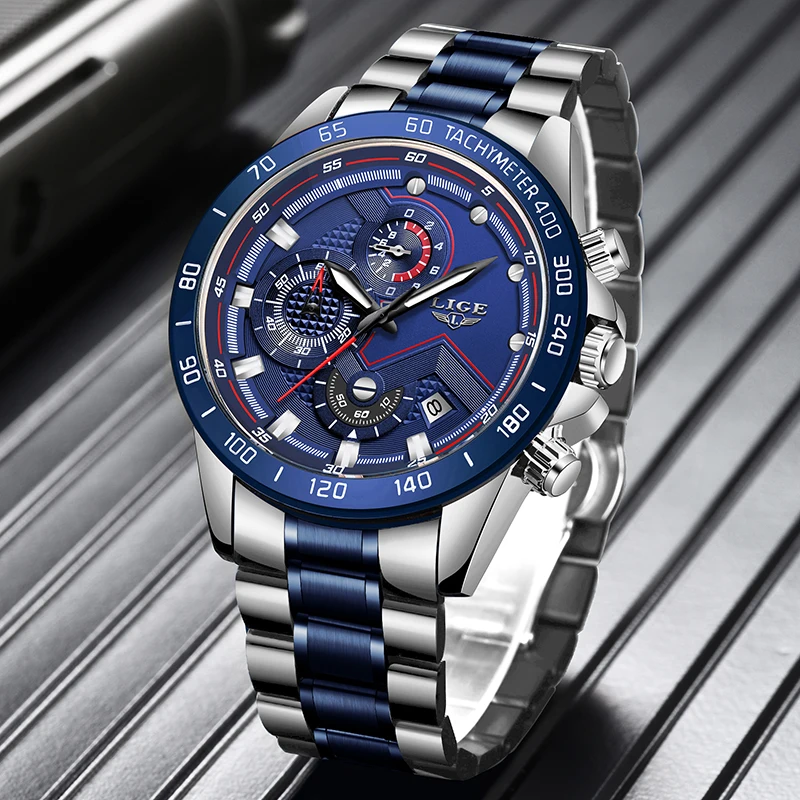 relogio masculino lige hot fashion mens watches top brand luxury wrist watch quartz clock blue watch men waterproof chronograph free global shipping