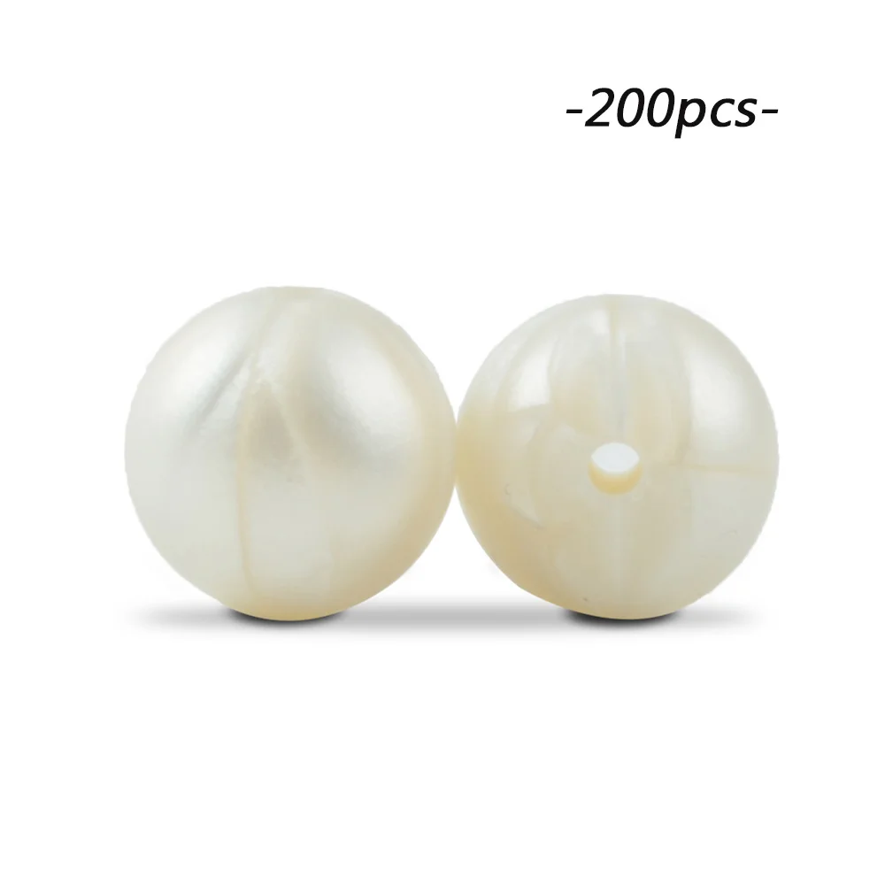 pearl white LOFCA 200 шт./лот, силиконовые бусины, 15 мм, Круглый прорезыватель, ожерелье, детский прорезыватель, игрушка, BPA бесплатно, сделай сам, жевательные подвески, аксессуары для новорожденных, кормящих - Цвет: pearl white