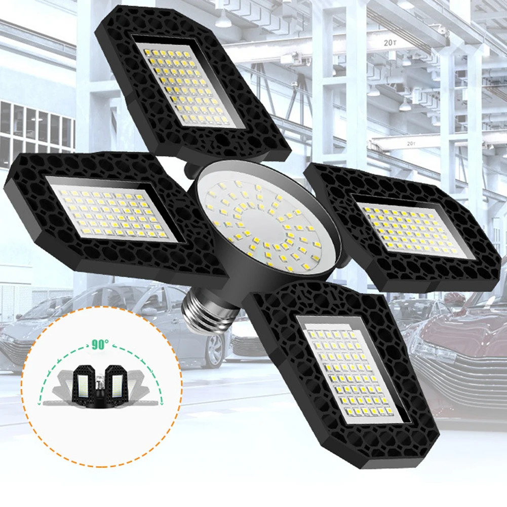 

LED Garage Light E27 100W Foldable Garage Ceiling Lamp Deformation Basement Indoor Outdoor Deformation High Bay Light