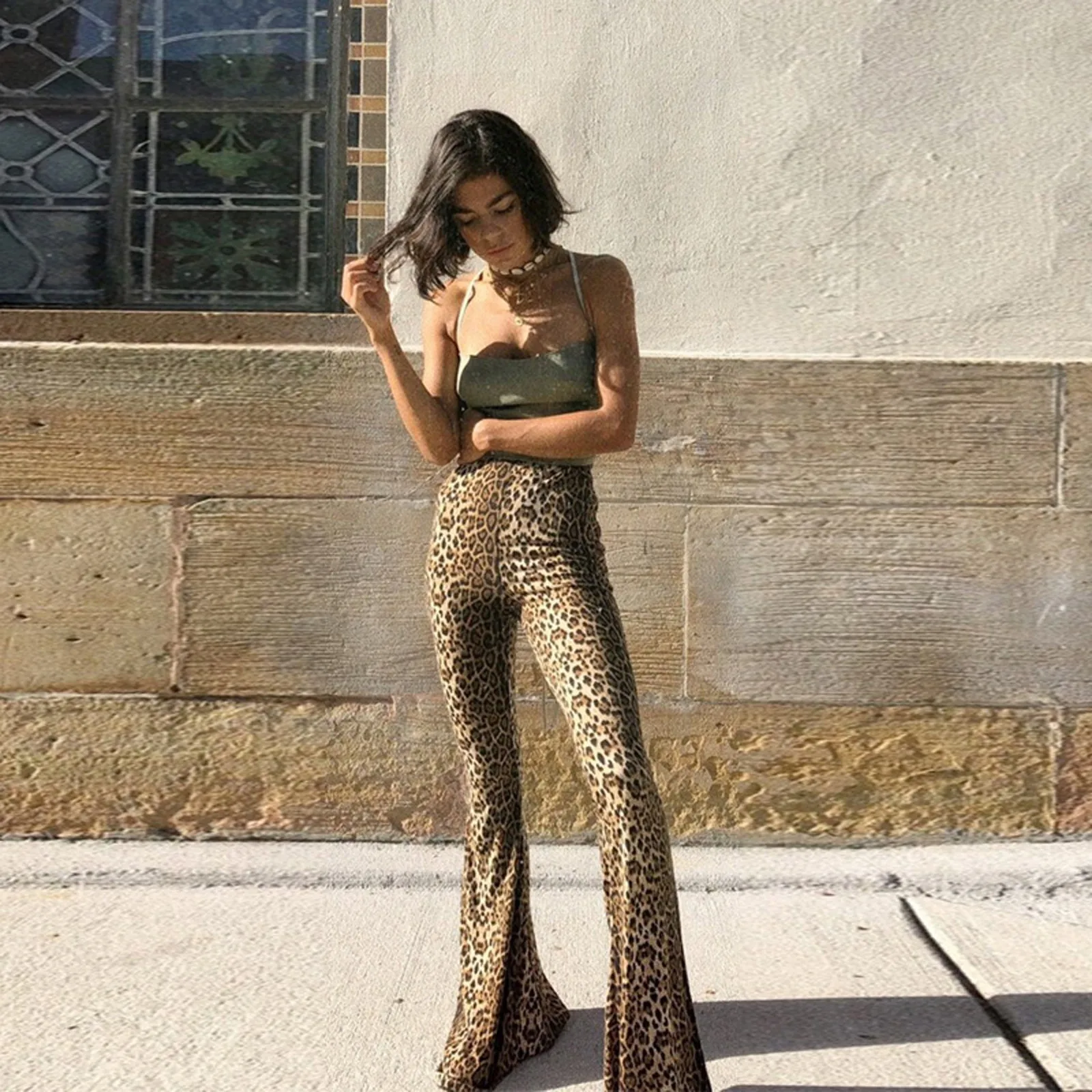 

Animal Leopard Print Elegant Long Women Trousers Ladies Vintage Casual High Waist Pants Streetwear Sweatpants Capris 2021 #P5