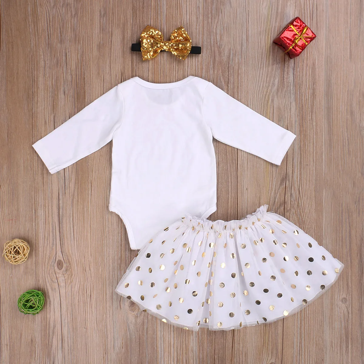 

My First Christmas Baby Girls 3Pcs Set 2020 Long/Short Sleeve Bodysuit+Dot Tutu Dress+Sequin Headband Outfit