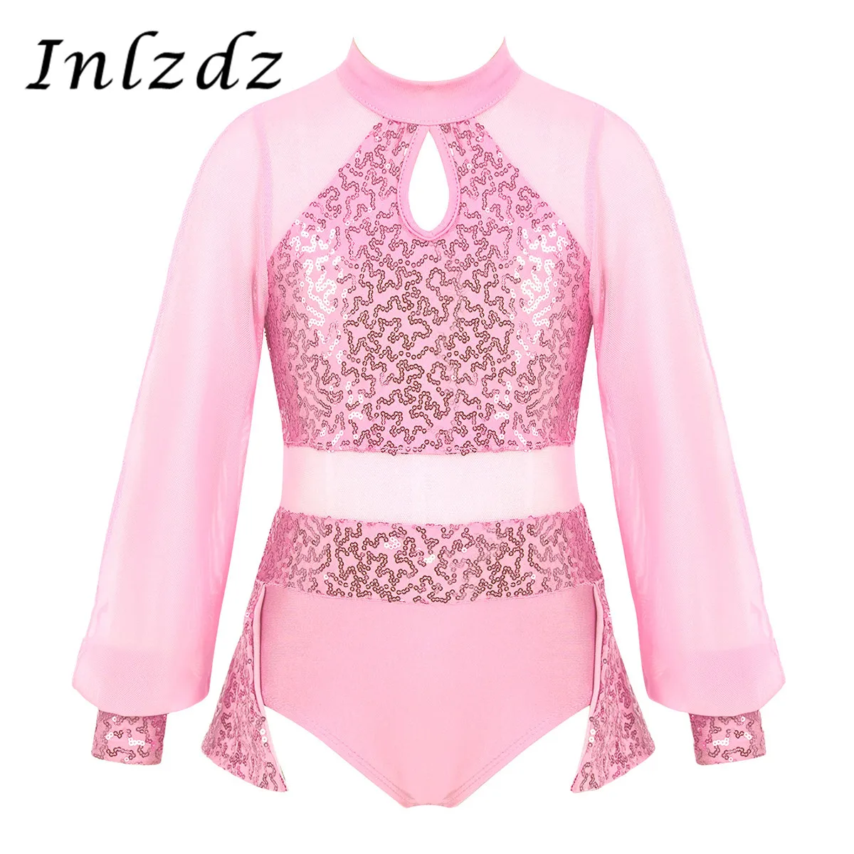 Kids Girls Ballet Leotard Costume Children's Modern Contemporary Ballroom Dancewear Sequins Keyhole Tulle Splice Dress | Тематическая