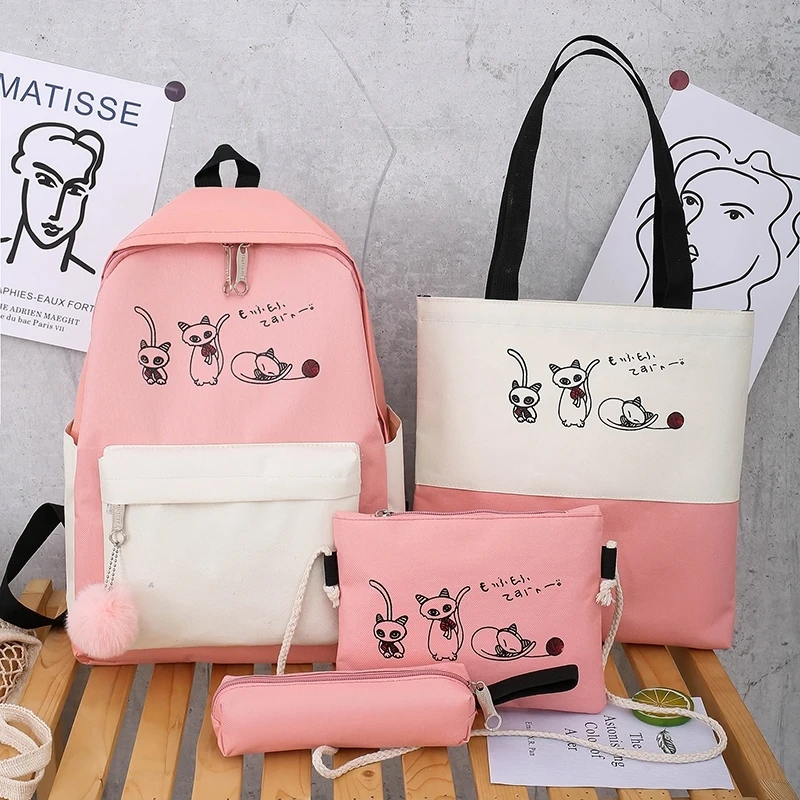 

4Pcs/Set Schoolbags Teenager Girls Women Backpack Large Fashion Cute Pattern School Bags New Trend Shoulder Female