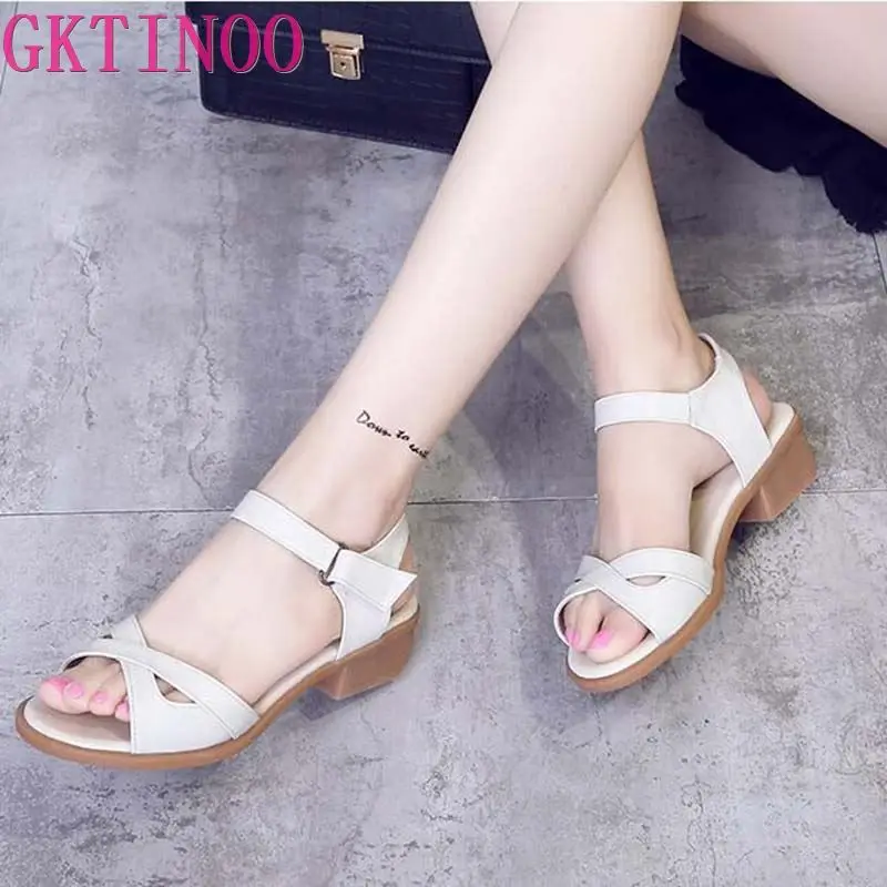 

GKTINOO 2020 summer new arrive women sandals simple solid colors buckle summer shoes leisure low heels shoes HY2037