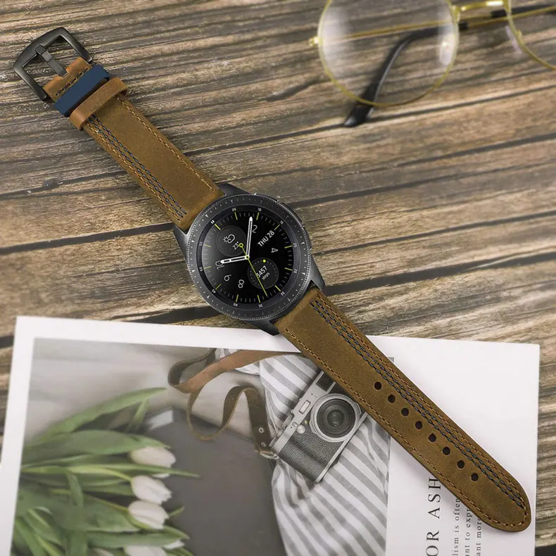 22 мм ремешок из натуральной кожи для samsung gear S3 Frontier galaxy watch 46 мм huawei gt watch 2 band amazfit GTR 47 мм браслет