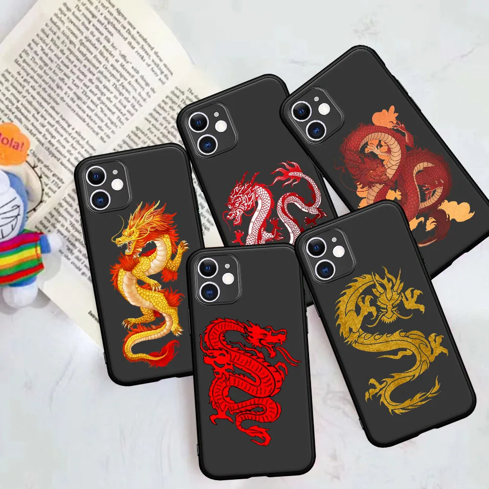 

Fashion Animal Cool Dragon Black Soft Phone Case For Coque iPhone 12 11 Pro max 8 7 6 6S Plus XR X XS Max SE2020 Fundas Capa