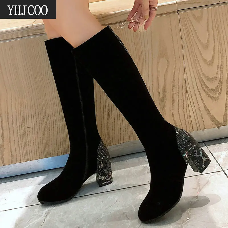 Новые женские ботинки Осень зима модные пикантные удобные до середины икры на