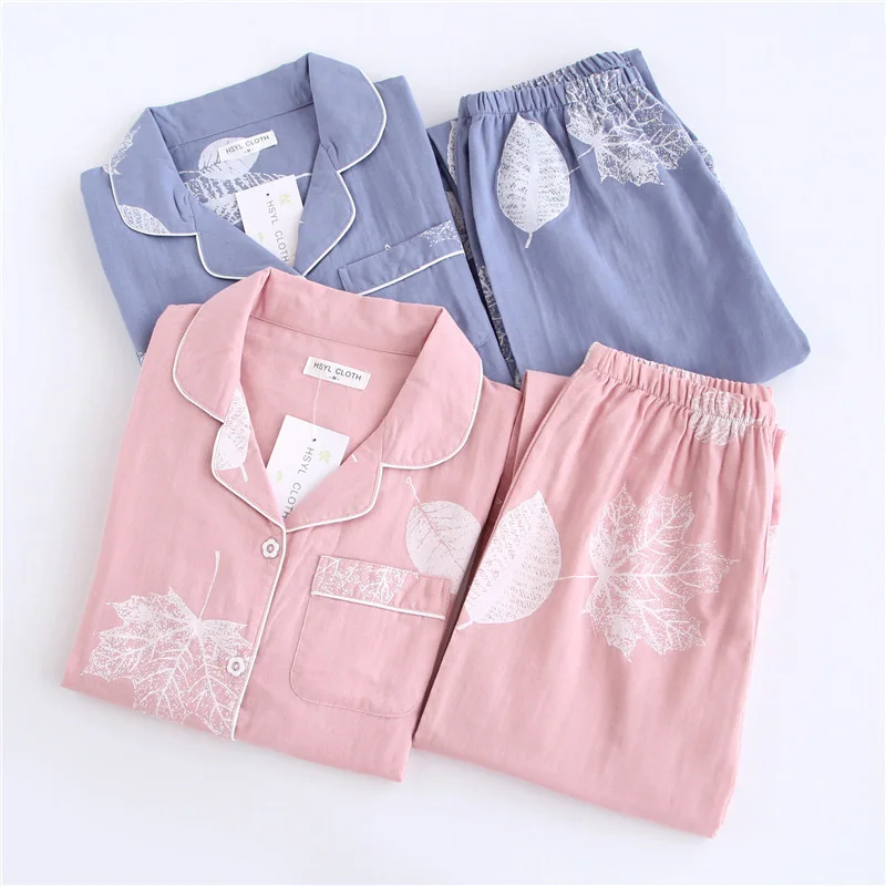 195 set woman 2 pieces 100% Cotton Double-layer Sleepwear Women's Pajamas Autumn Pyjamas Pijama Pant Long Sleeve Home Wear