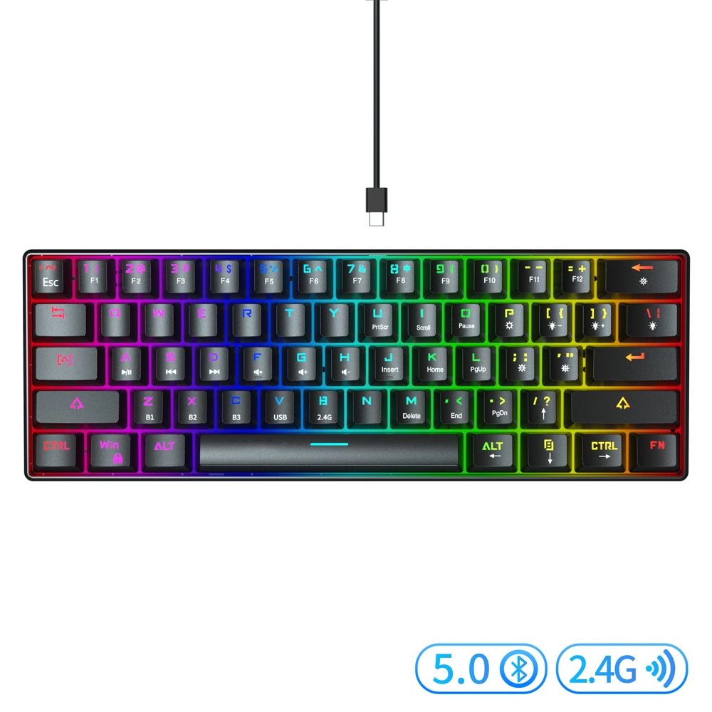 

EG61 61Key RGB Backlit Mechanical Keyboard Three-mode Bluetooth/2.4G Wireless Gaming Mechanical Keyboard For Desktop Blue Switch