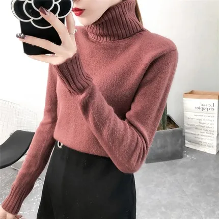 Red coffee color Модный свитер женский осень зима кашемир вязаный женский свитер и пуловер женская Трикотажная майка джемпер Pull Femme - Цвет: Red coffee color