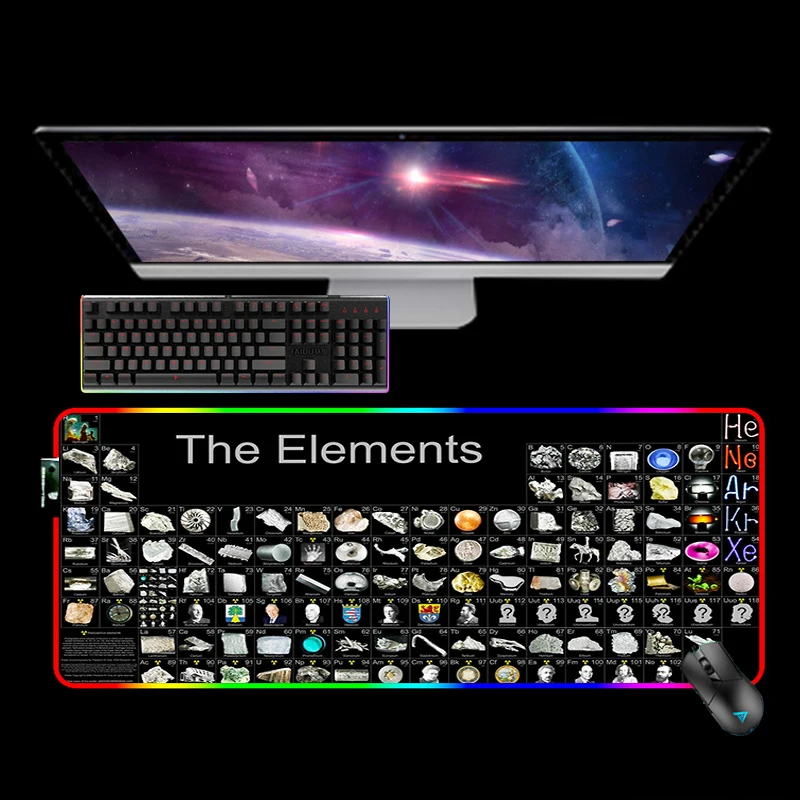 

Periodic Table of Elements RGB Mousepad Anime Deskmat Gaming Accessories Mouse Pad Gamer Rug Mausepad Mice Keyboards Computer