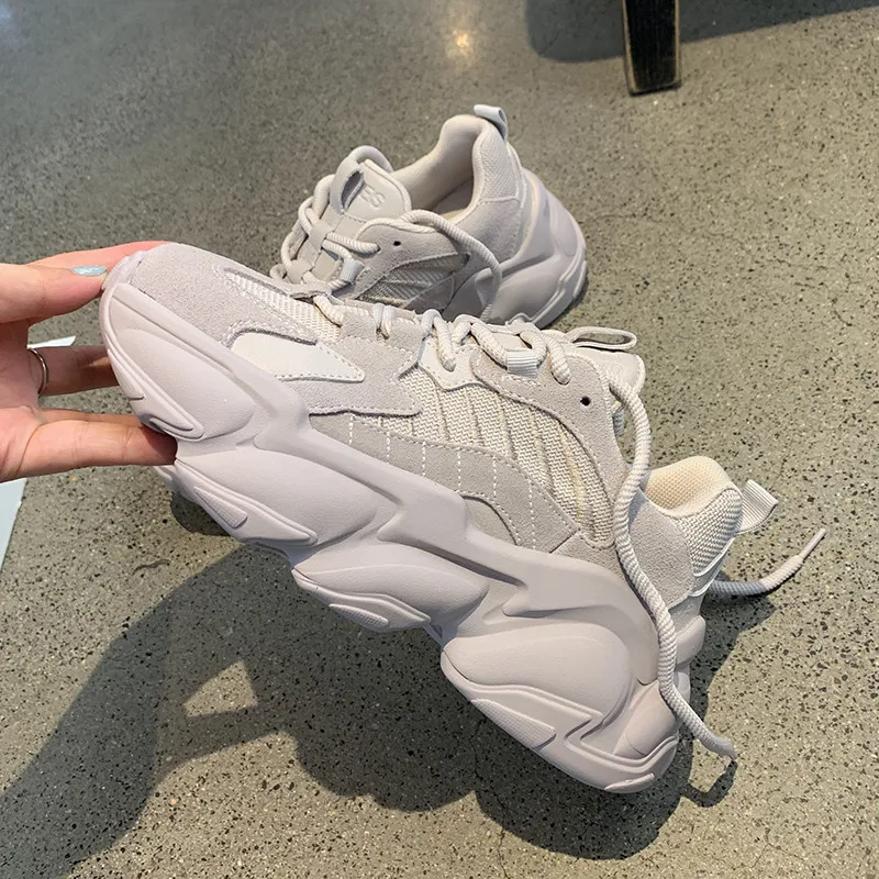 

Prova Perfetto Comfortable Thick Bottom Sneakers Woman Fashion White Chunky Cross-tied Round Toe Flat Platform Women Shoes 2021