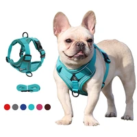 pet dog clothes harness nylon mesh french bulldog clothes harness vest leash set for small dogs cats pug leash pet accessories