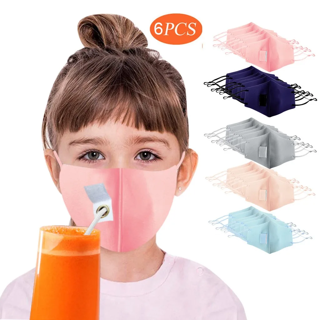 6PCS Washable Protective Mask Men & Women Reusable Easy to Drink Cosplay Costumes With Breather Valve Hole for Straw | Красота и