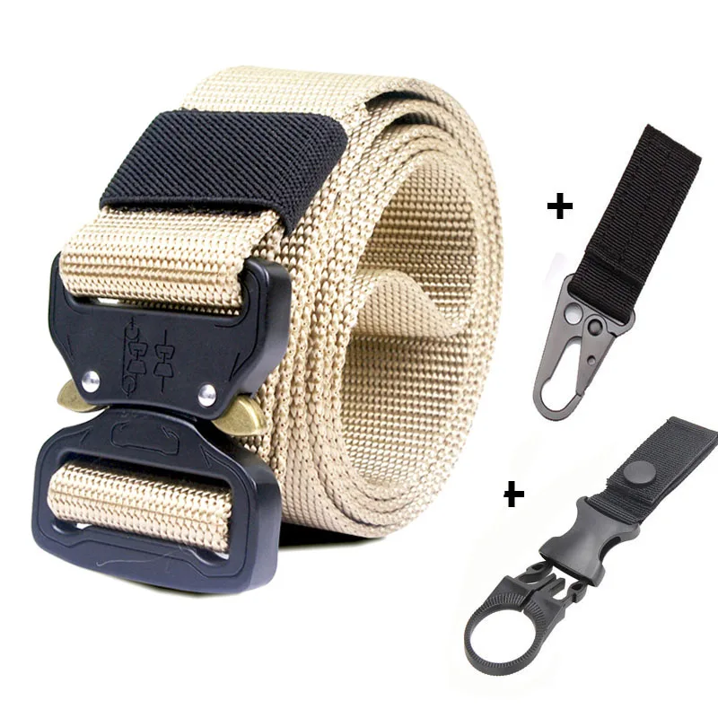 belt and 2 hooks Военный Тактический нейлоновый ремень, армейский сверхмощный быстросъемный ремень с металлической пряжкой, аксессуары для охоты, военные битвы Cinto - Цвет: belt and 2 hooks