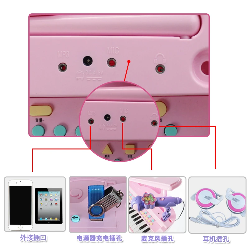 Children's Electronic Piano Girls' Microphone Beginners Can Play Rechargeable Baby Puzzle 3-6-year-old Music Toys | Спорт и