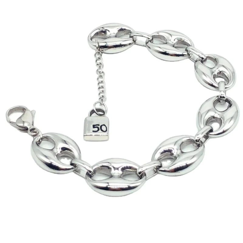 

Fashion Spain Brand Stainless Steel Jewelry Retro Hollow Coffee Bean Lock Pig Nose Chain Men Women Thick Bracelets UNO Jewelry