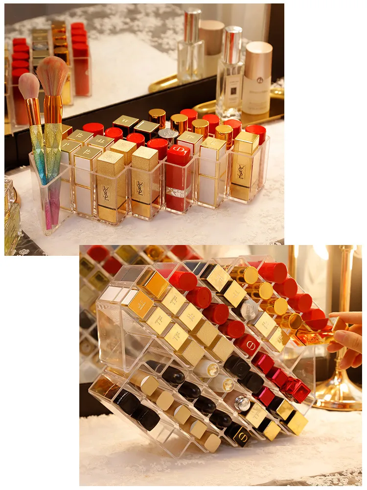 

28 Grids Makeup Organizer Lipstick Storage Box Clarity Cosmetic Makeup Holder Make up Brush Lip glaze Display Shelf
