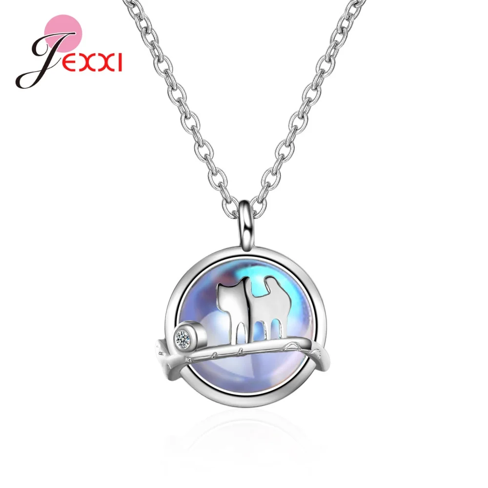 

Hot New 925 Sterling Silver Cat Moonstone Necklace Simple Clavicle Link Chain Pendant Jewelry Gifts For Women Girl