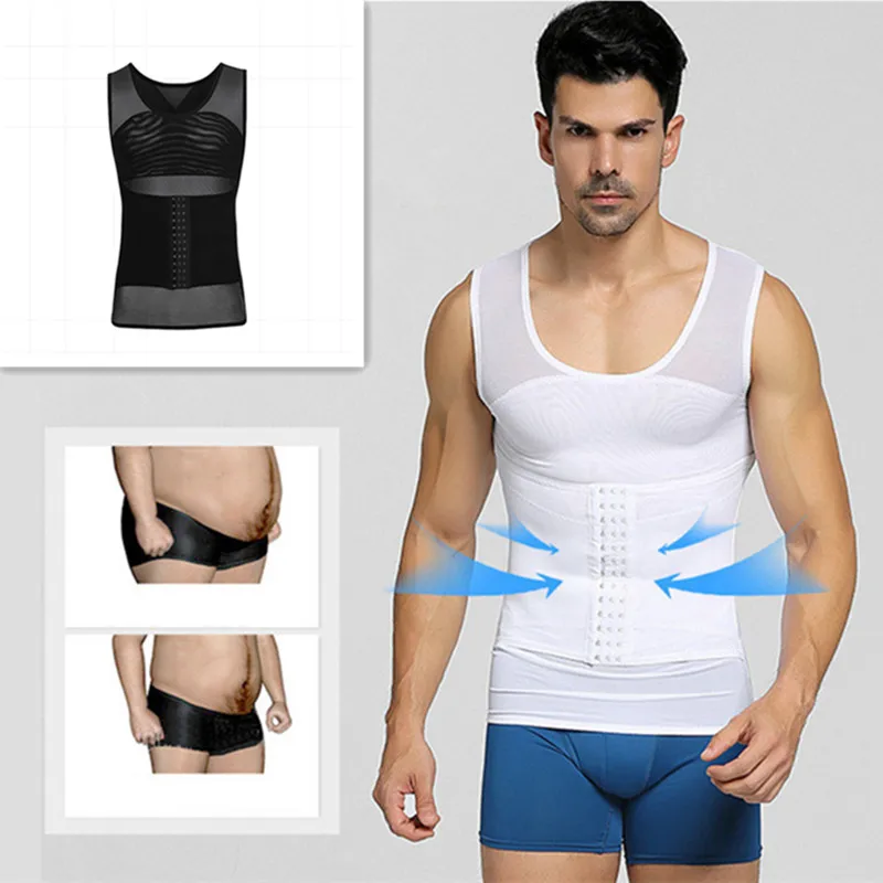 

Waist Trainer Corset Men Sleeveless Body Shapers Hooks Control Abdomen Slimming Shapewear Compression Tops Male Corsets Shaper