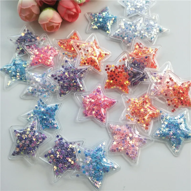 

30pcs/lot Small Size 3.5cm Star Transparent Bling bling Flowing Patches Appliques for DIY Children Clip Accessories