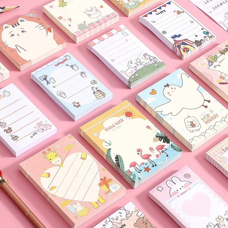 

2Pcs 100Sheets/book Memo Pads Cute Colorful Cartoon Creative Kawaii Message Decorate Notepad For Office Stationery School Supply