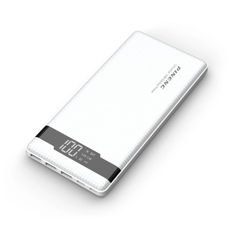 white PINENG PN-952 10000mAh power Bank встроенный зарядный кабель Внешний аккумулятор вибрирующий переключатель USB питания - Тип штекера: white