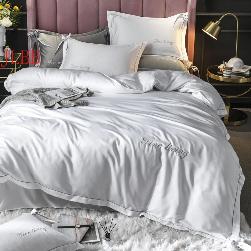 

Washed Silk golden bedding set 4pcs/set embroidery duvet cover fitted sheet pillowcase home textile bedclothes bed linen set new