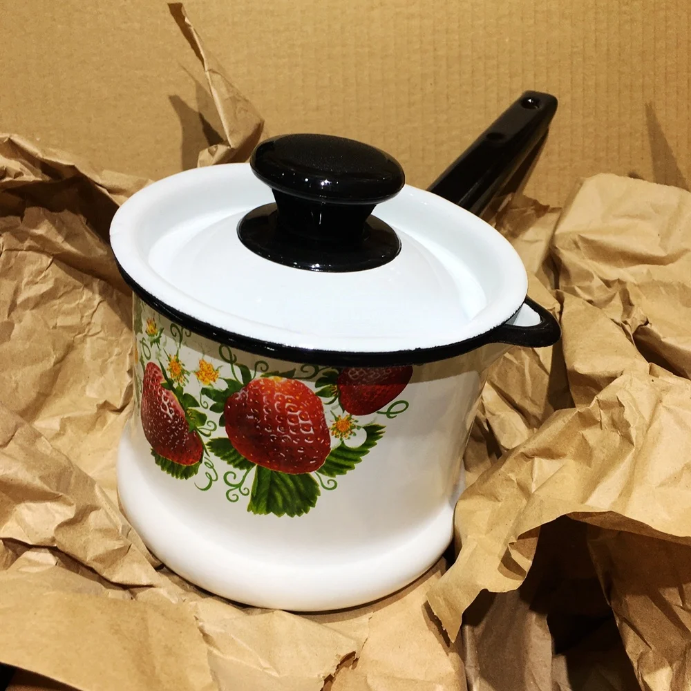 

TT Russia Milk PotImported Kitchenware Single Handle Enamel Milk Heating Pot Thickened Electromagnetic Gas Stove Open Flame Milk