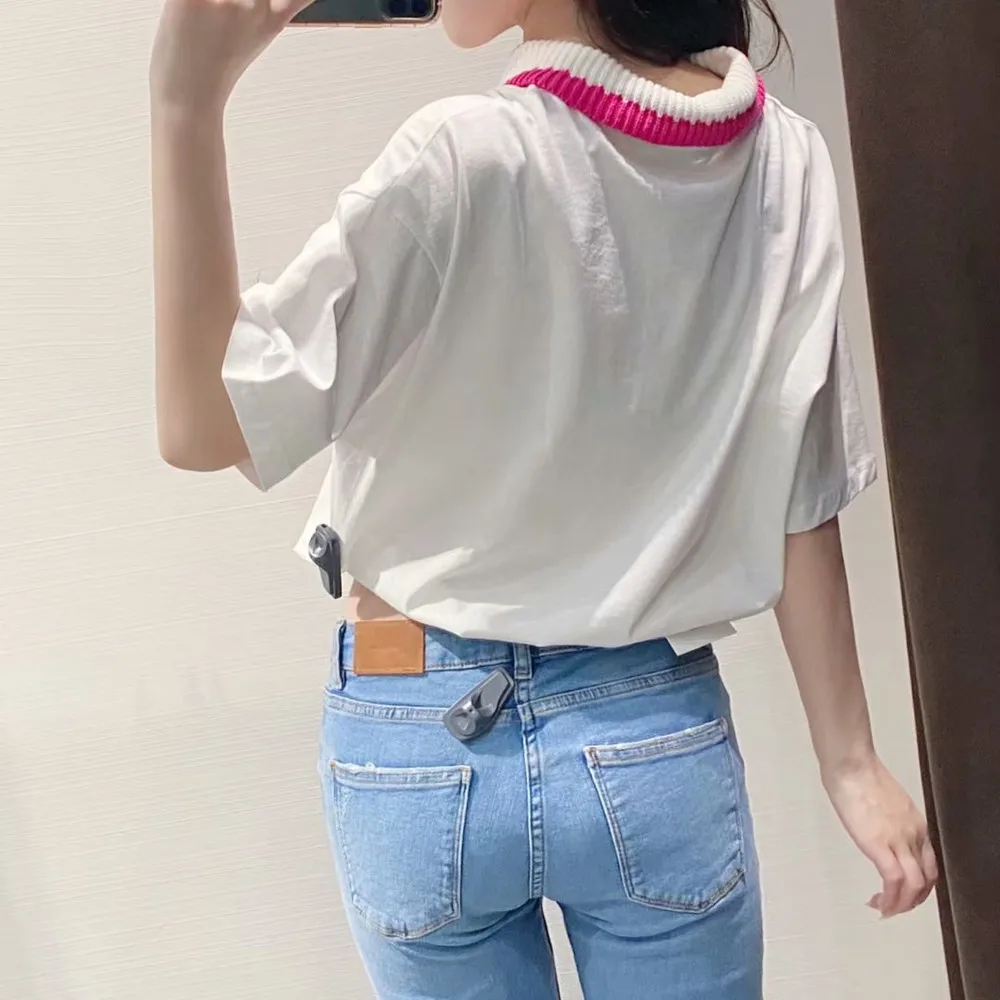 

2021 new summer basic T-shirt women's half sleeve lapel white shirt Women's Short Shirt Waist-tight