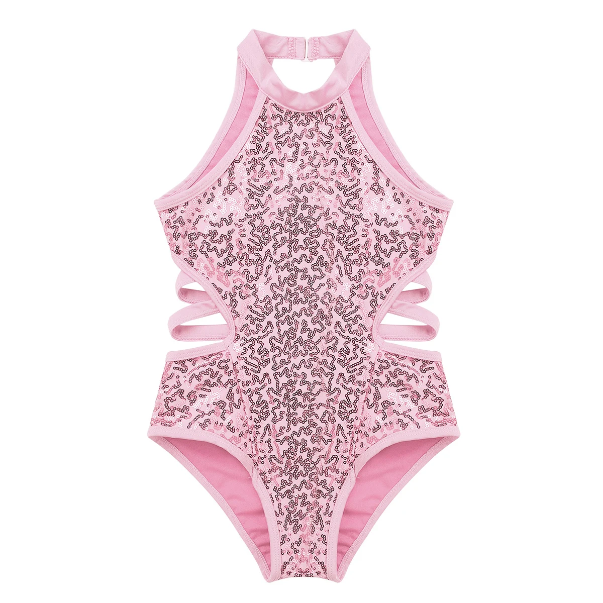 Детские блестящие леотарды для балета девочек без рукавов с лямкой на шее и