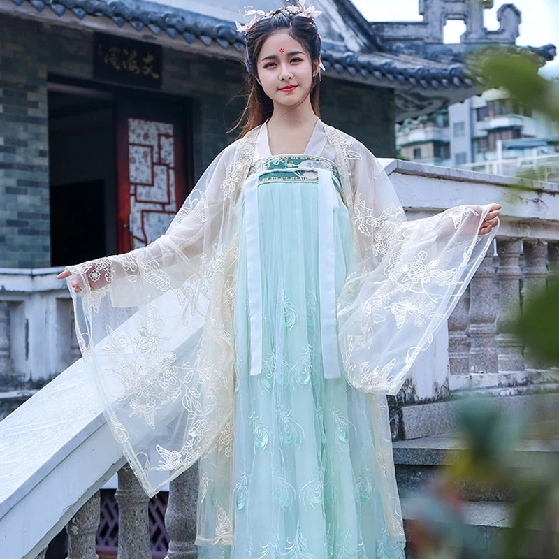 

Летнее платье ханьфу для женщин, одежда для взрослых китайских классических танцев, сказочное платье принцессы династии Хань/Тан T440