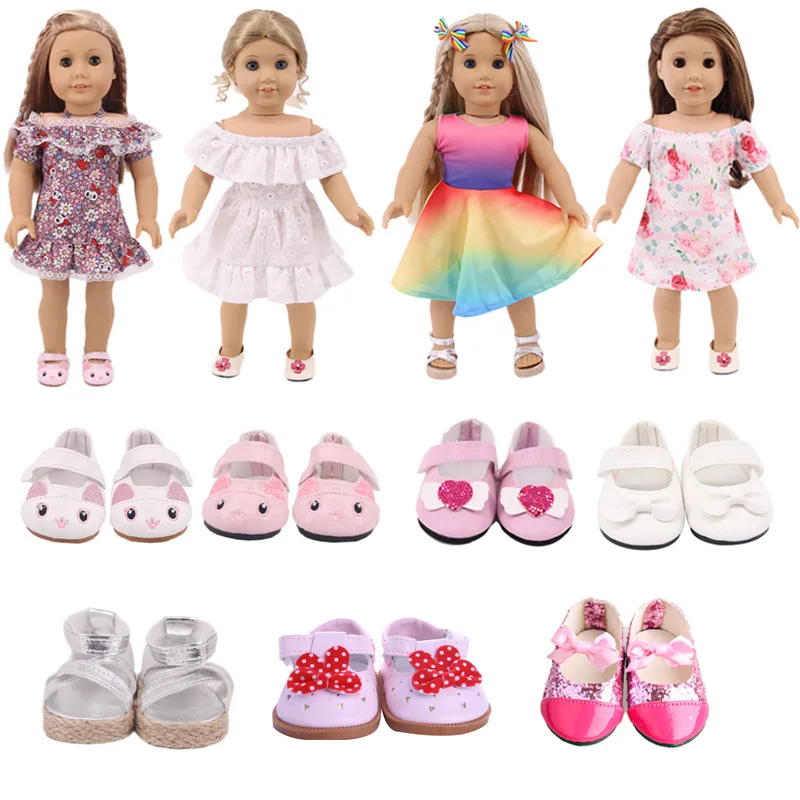 

Кукольная одежда, мультяшный цветочный маленький свежий хлопковый наряд для 18-дюймового американского и 43 см кукольной обуви для новорожде...