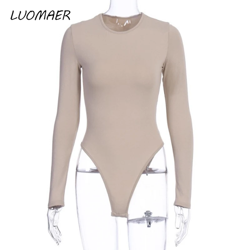 

Luomaer Sexy Skinny Solid Long Sleeve Bodysuit Women Bodys Top Autumn Winter Female Elegant O Neck Slim White Black Bodysuit