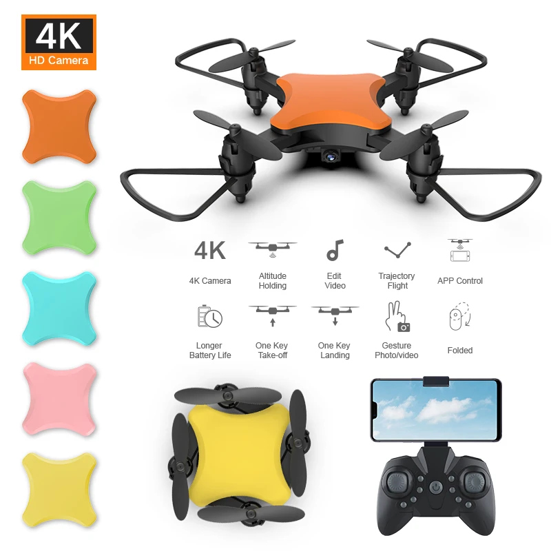 Мини Дрон 4K HD камера DIY пять цветов Дроны с подсветкой складной Квадрокоптер