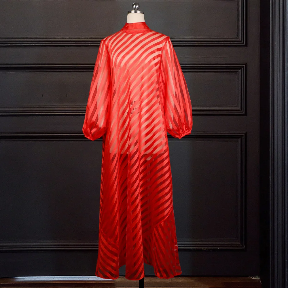 Платье женское прозрачное длинное в красную полоску пикантный Повседневный