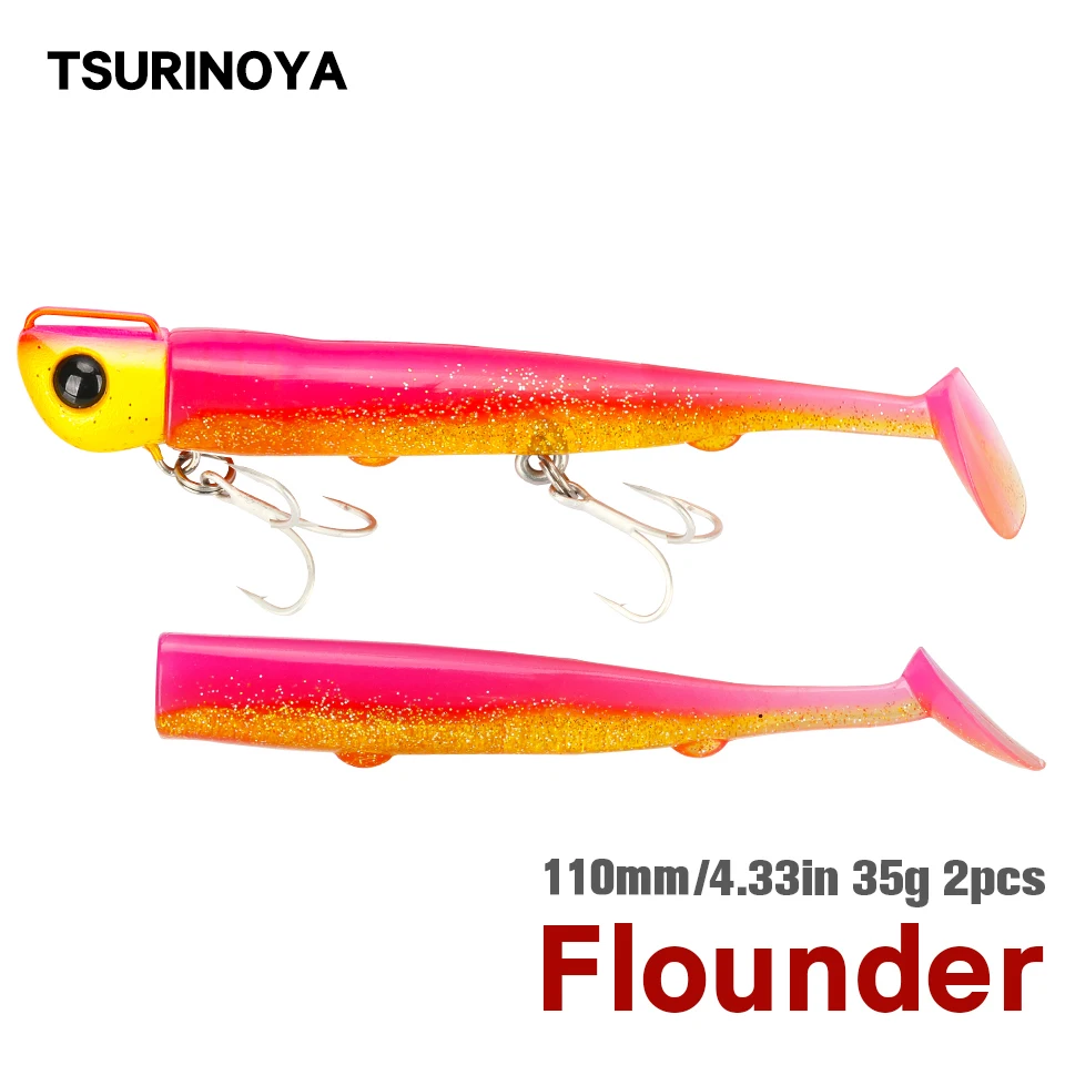 

TSURINOYA 110mm 35g Soft Fishing Lure Paddle Tail Jig Head Hook Artificial Bait Seabass Flounder Saltwater Wobbler Swimbait Shad