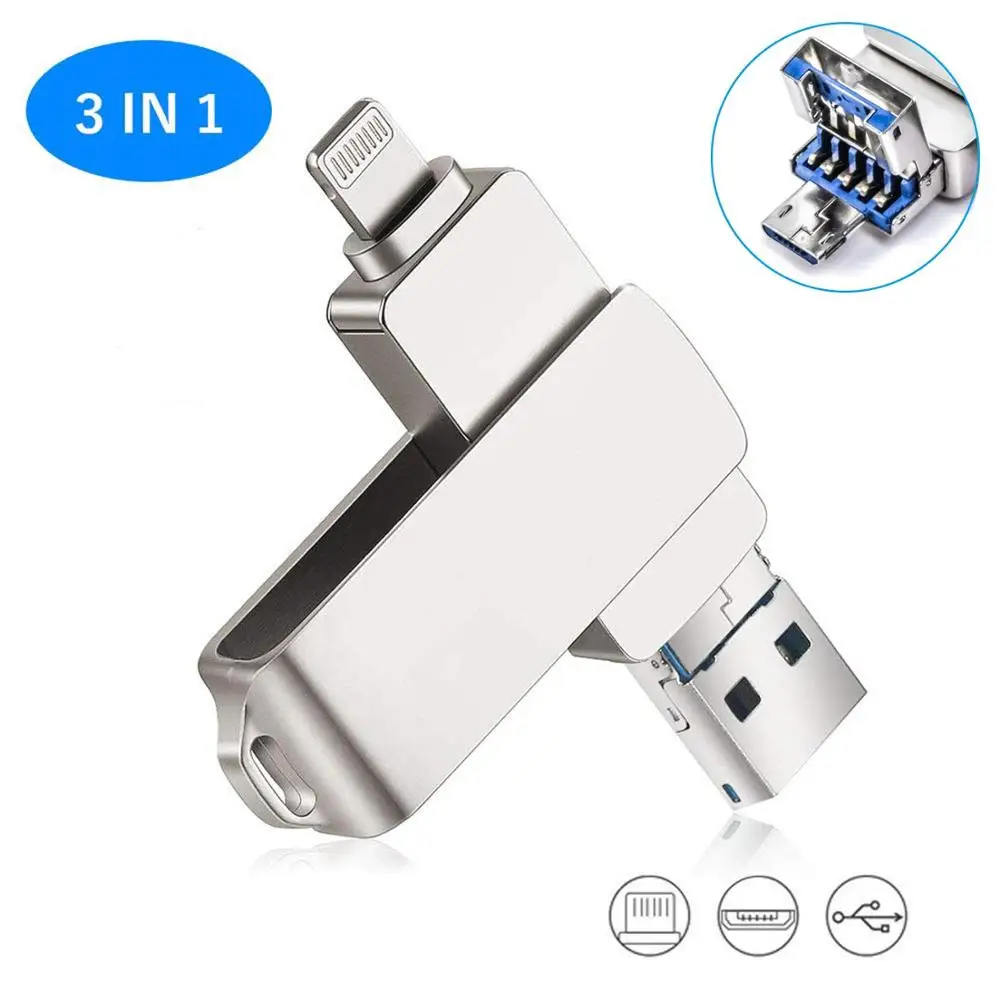 Металлический OTG Usb флеш-накопитель 256 ГБ 128 64 32 16 для iPhone 3 в 1 Lightning HD USB 0 флешка