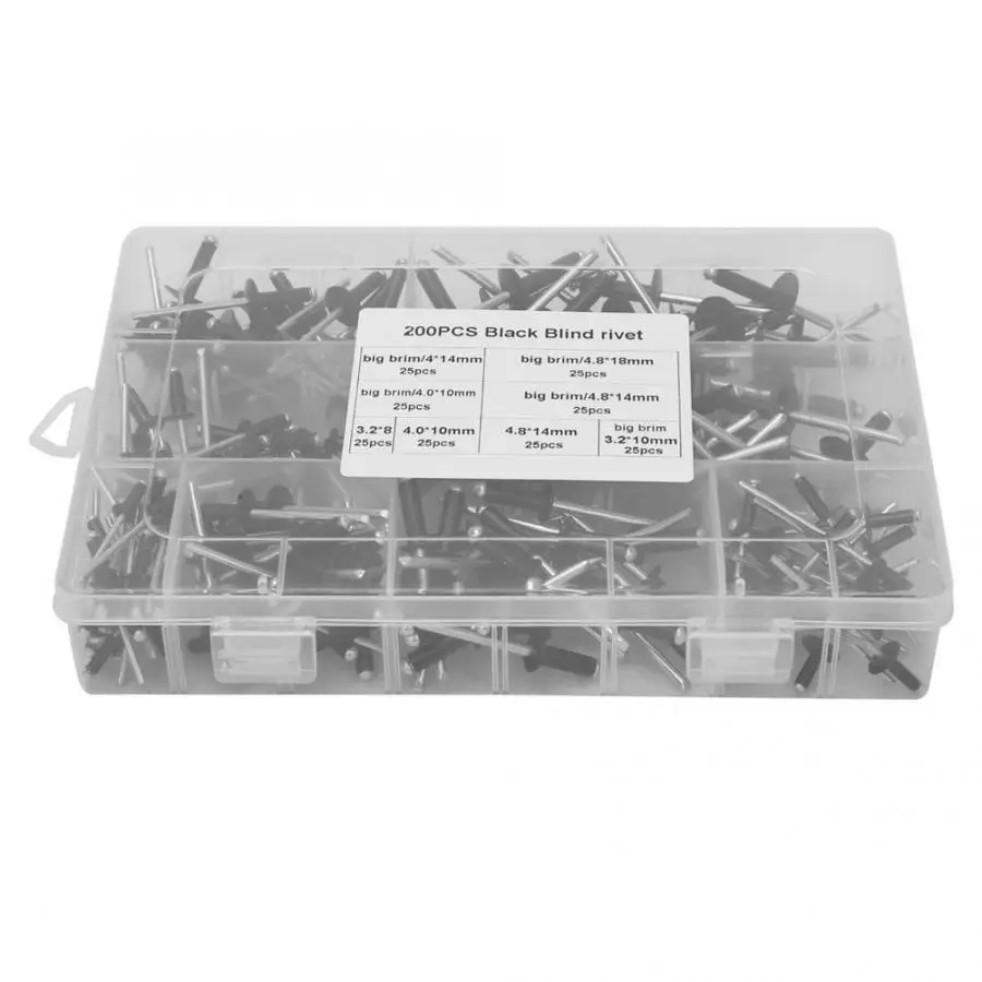 200 шт Черный слепые заклепки алюминиевые заклёпки высокопрочная круглая головки